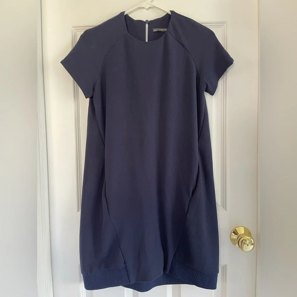 ZARA TRF Short Sleeve Shift Mini Dress Size Small in Navy Blue - Picture 2 of 6